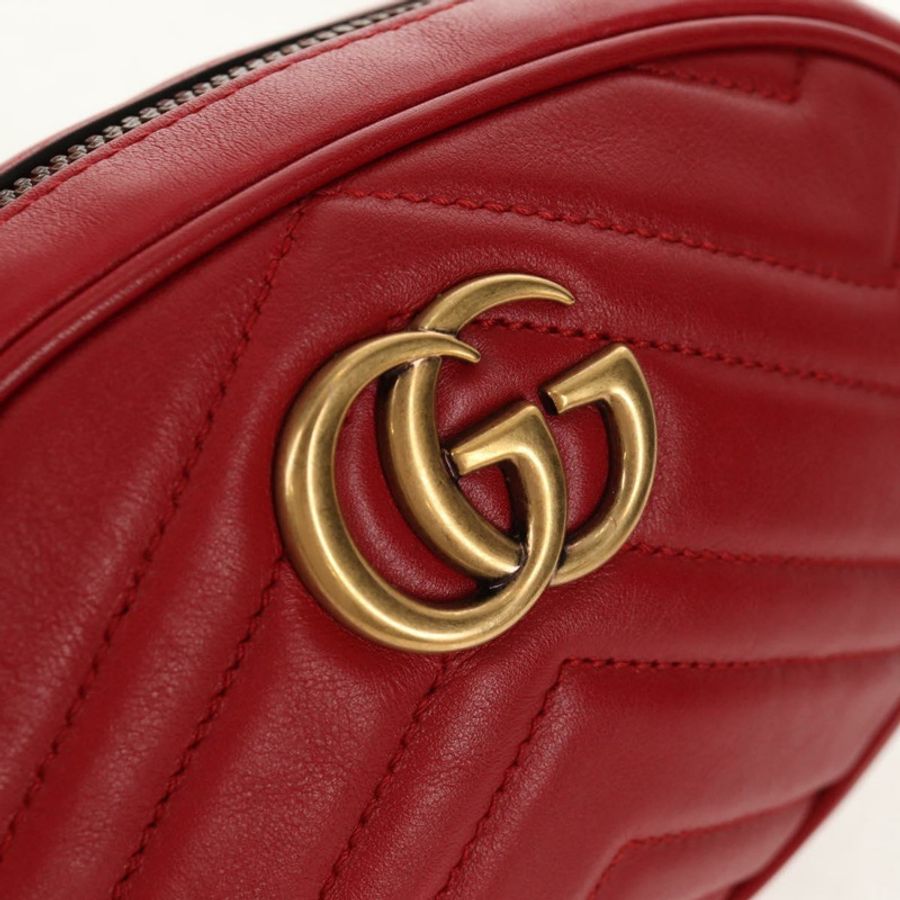 【日本直送】GUCCI GG Marmont 腰包 皮革 紅色 金色 476434 正品 146076V-18