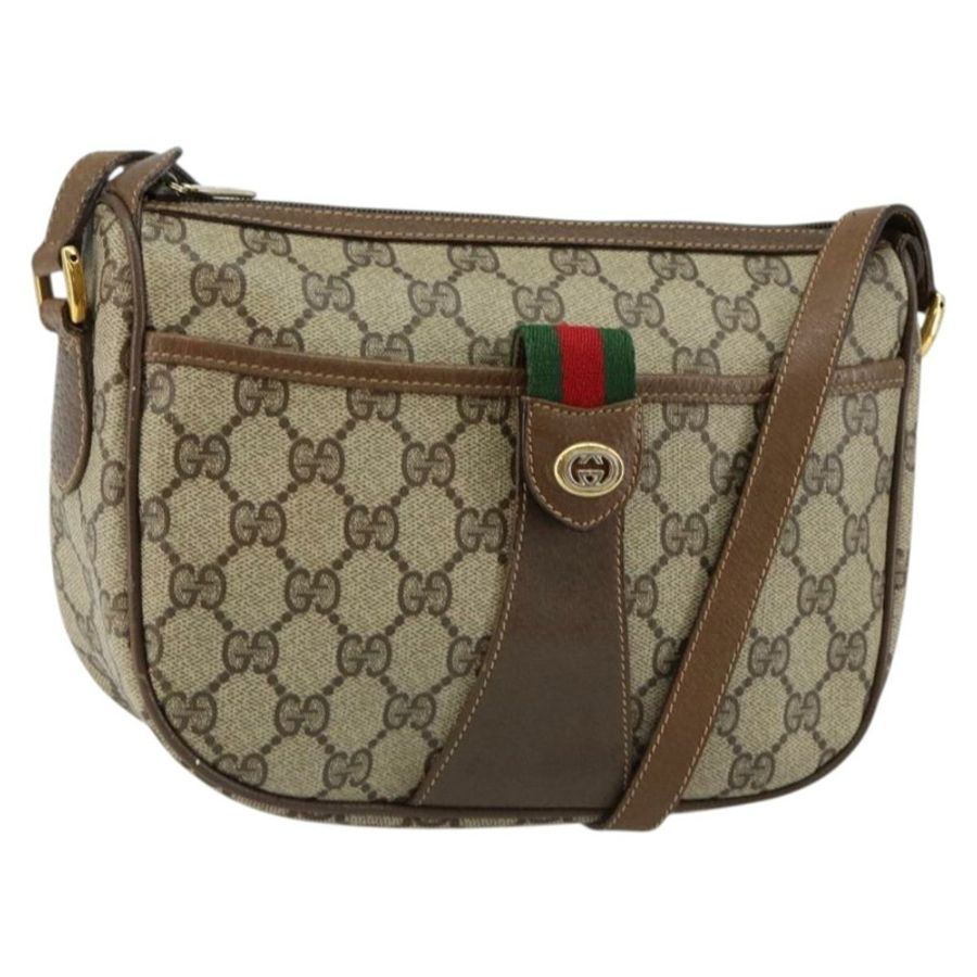 【日本直送】GUCCI GG帆布織帶雪莉線單肩包 PVC皮革 米色 紅色 正品 146151-0