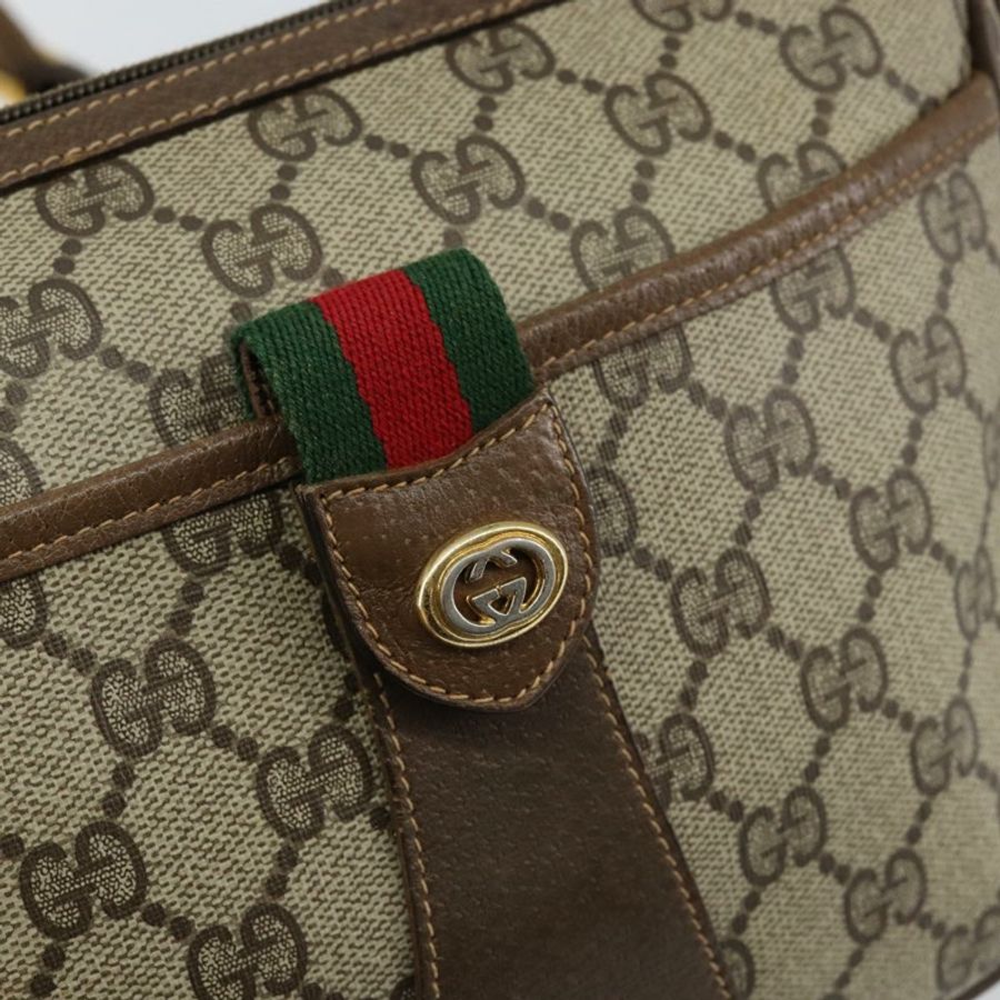 【日本直送】GUCCI GG帆布織帶雪莉線單肩包 PVC皮革 米色 紅色 正品 146151-17
