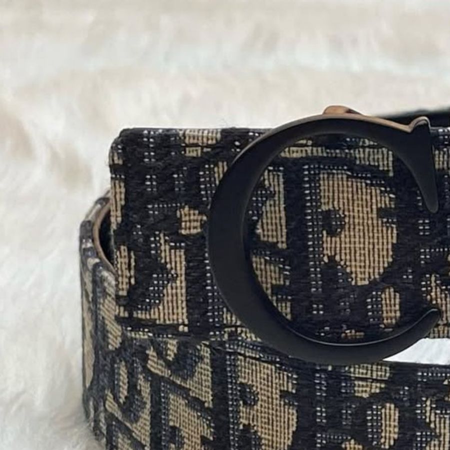🔥 雙11全面開搶・全館折扣限時開啟!【DIOR 迪奧】經典CD LOGO Oblique緹花帆布牛皮皮帶 黑釦(下單前須先私訊)-4