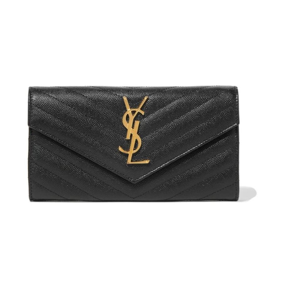 ⏰ 買對時間最省錢！雙11限時價開啟中🛒【YSL  SAINT LAURENT 聖羅蘭】經典YSL金屬LOGO牛皮信封扣式長夾(黑 )(下單前須先私訊)-0