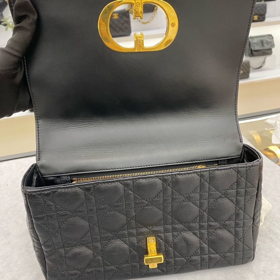 DIOR Caro 中號 黑銀藤格紋牛皮 鏈條斜挎單肩包 21編碼 尺寸約25.5*15.5 附件:防塵袋-5