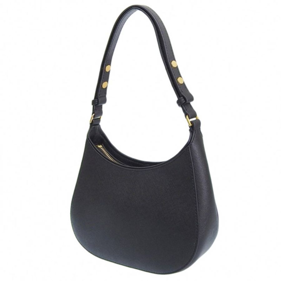 【TORY BURCH】簡約皮革雙T-LOGO肩背包-黑色-1