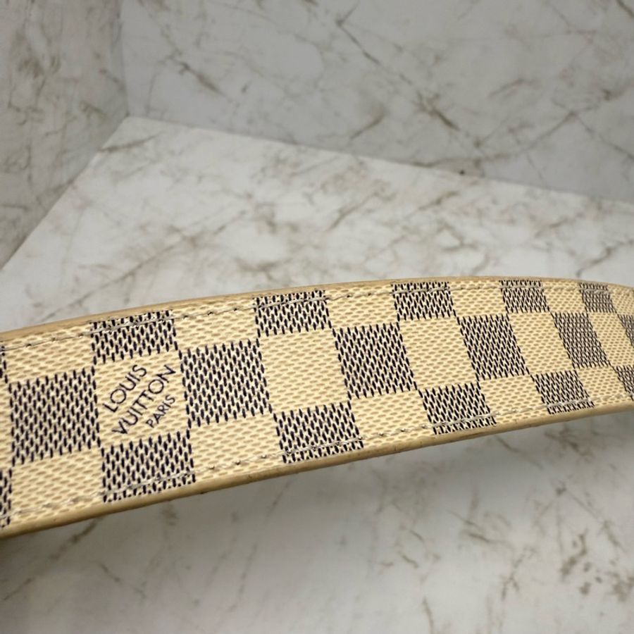 LV 細版金釦白棋盤皮帶-85CM-2