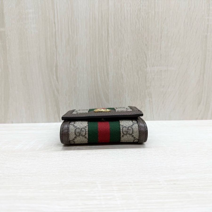 GUCCI老花拼綠紅綠織帶OPHIDIA下蓋短夾598662-4