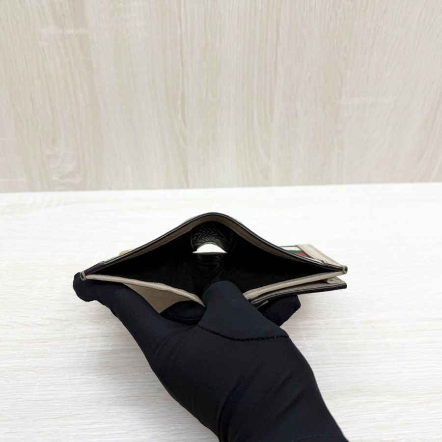 GUCCI燕麥拚白原花牛皮OPHIDIA對開短夾523155-7