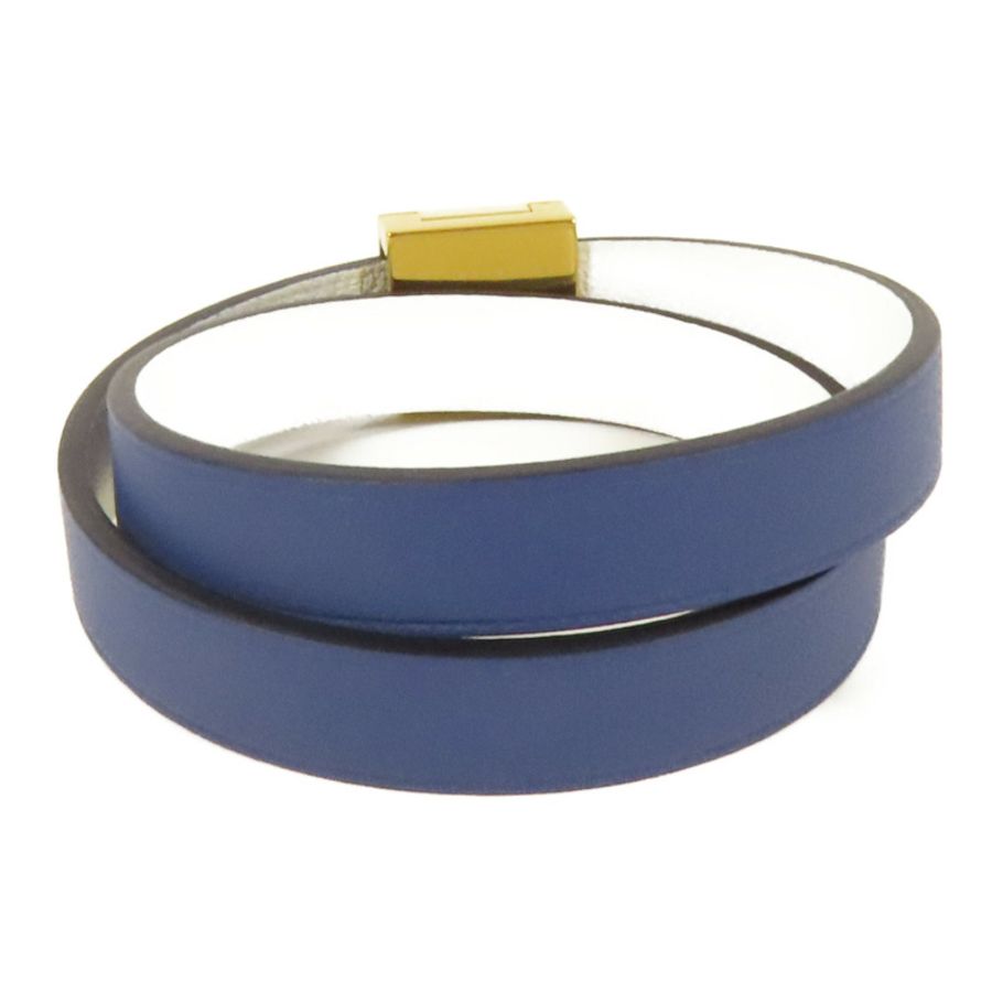 HERMES Swift皮革Medor Infini Double Tour Bracelet金扣手鐲Blue-2