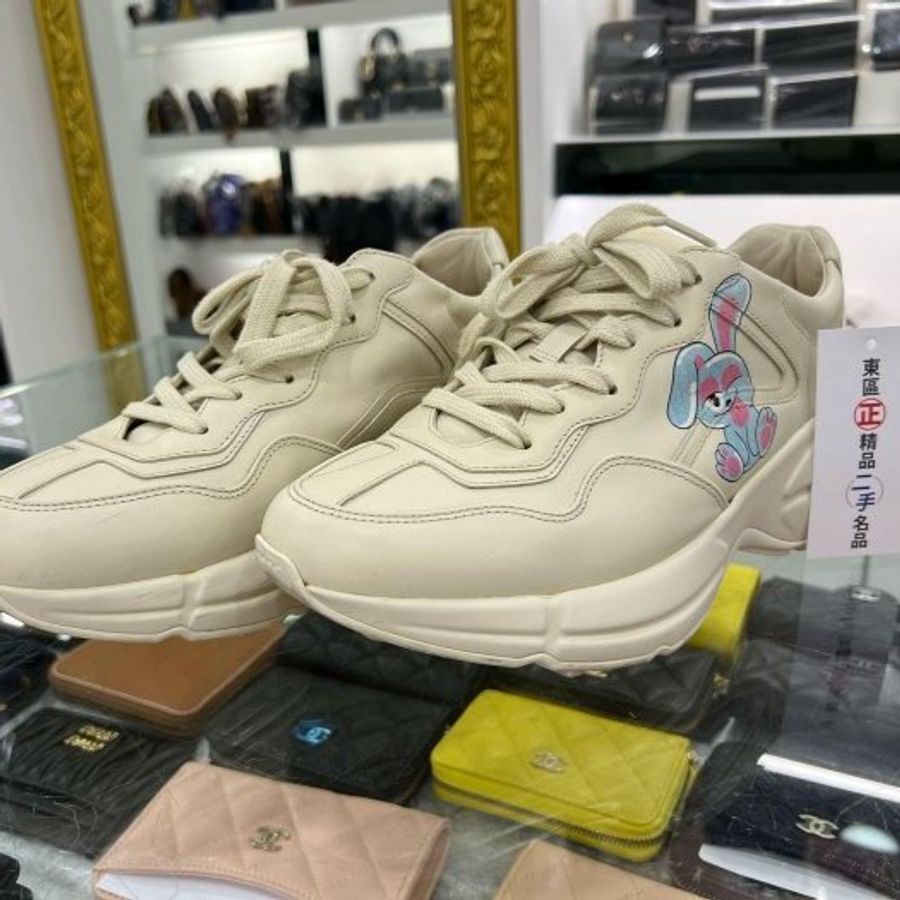 東區正精品㊣GUCCI 184664 粉色LOGO兔子老爹鞋 39.5號 RZ5847-1