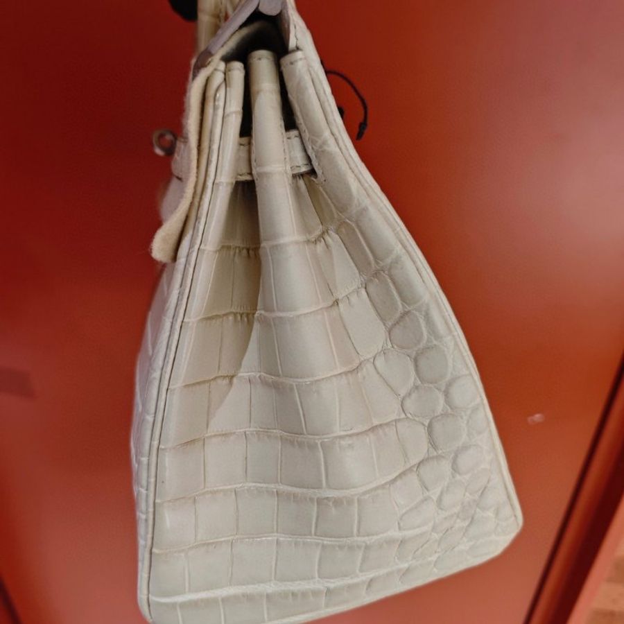 【極致天菜】HERMES BIRKIN 25 冰川白 霧面鱷  銀扣-2