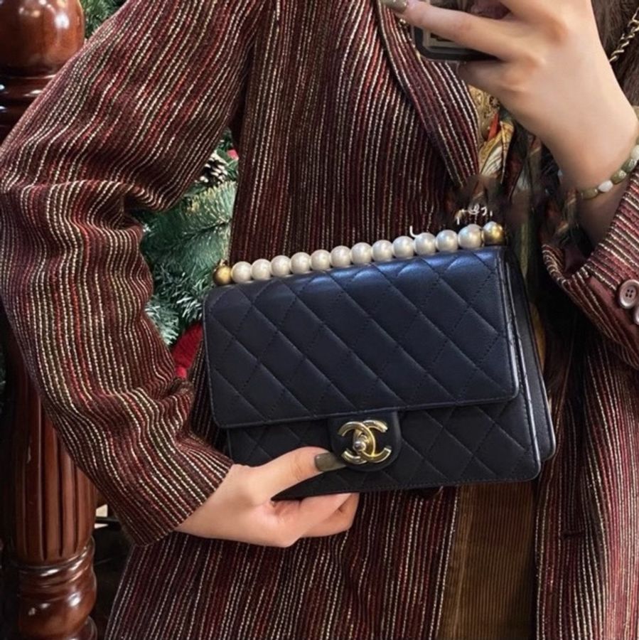 Chanel cf 限定款橫版珍珠包 29開-5