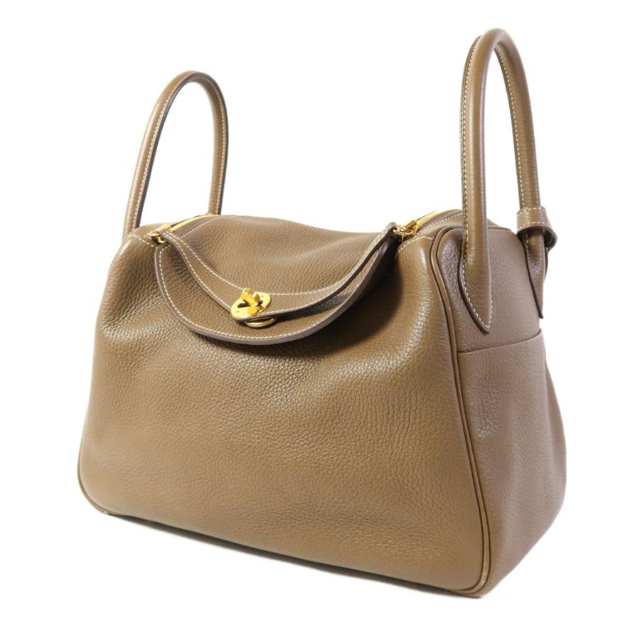 HERMES Clemence皮革Lindy 30金扣手挽肩背兩用袋Etoupe-2