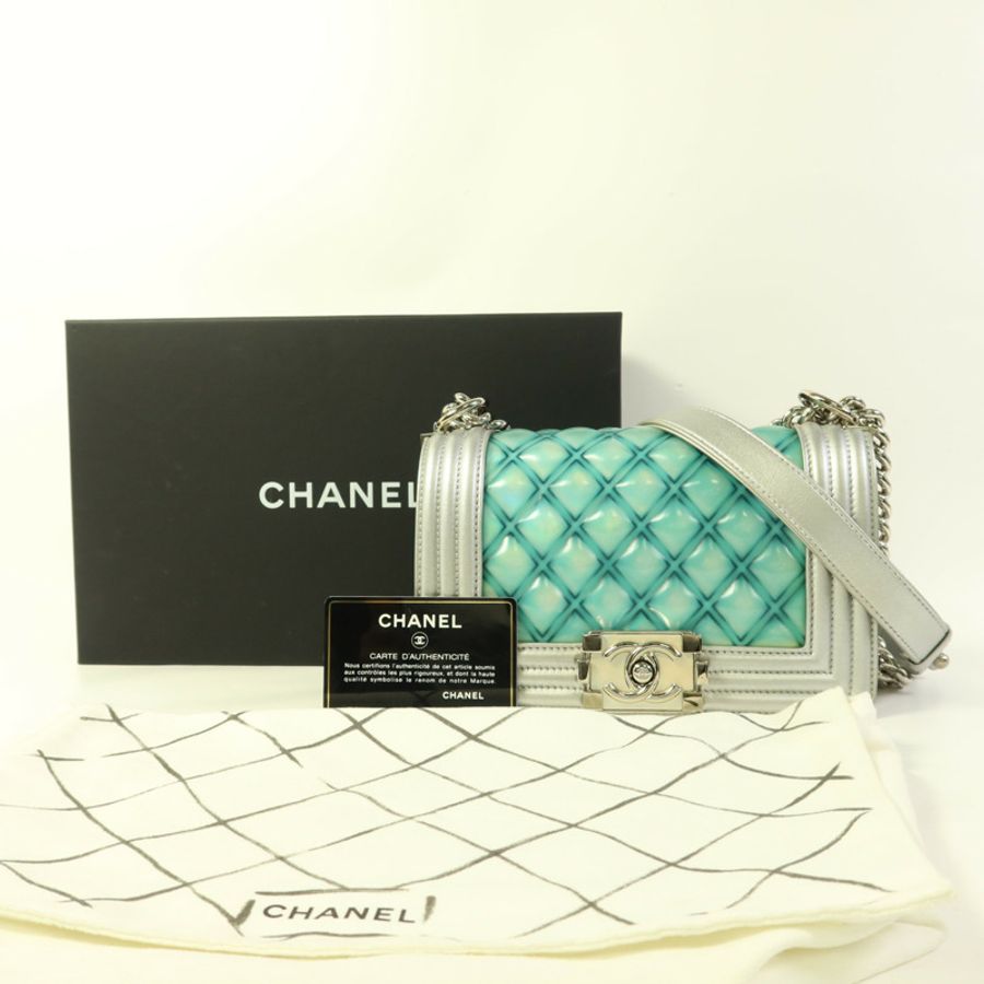 CHANEL 【激減優惠】牛皮皮革/PVC Boy 20銀扣鏈帶肩背袋-10