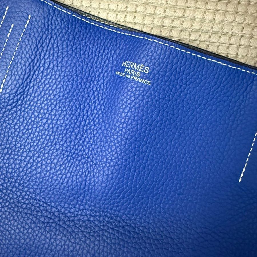 Double Sens 藍色灰色皮革雙面托特包 Graphite-Grey/Electric-Blue Clemence-Bull Calfskin-12
