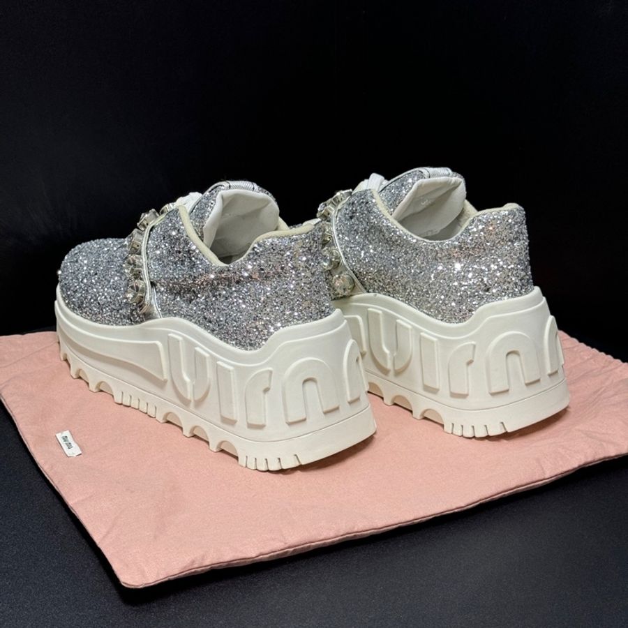 (近新閒置品🎁) Miu Miu 專櫃最新 明星同款 閃片布運動鞋 專櫃38000!-2