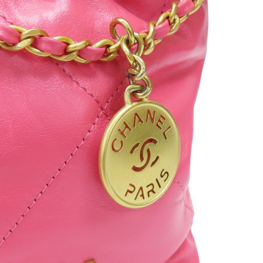 粉紅菱格紋皮革22 MINI肩背 AS3980【CHANEL 香奈兒】 AS3980-9