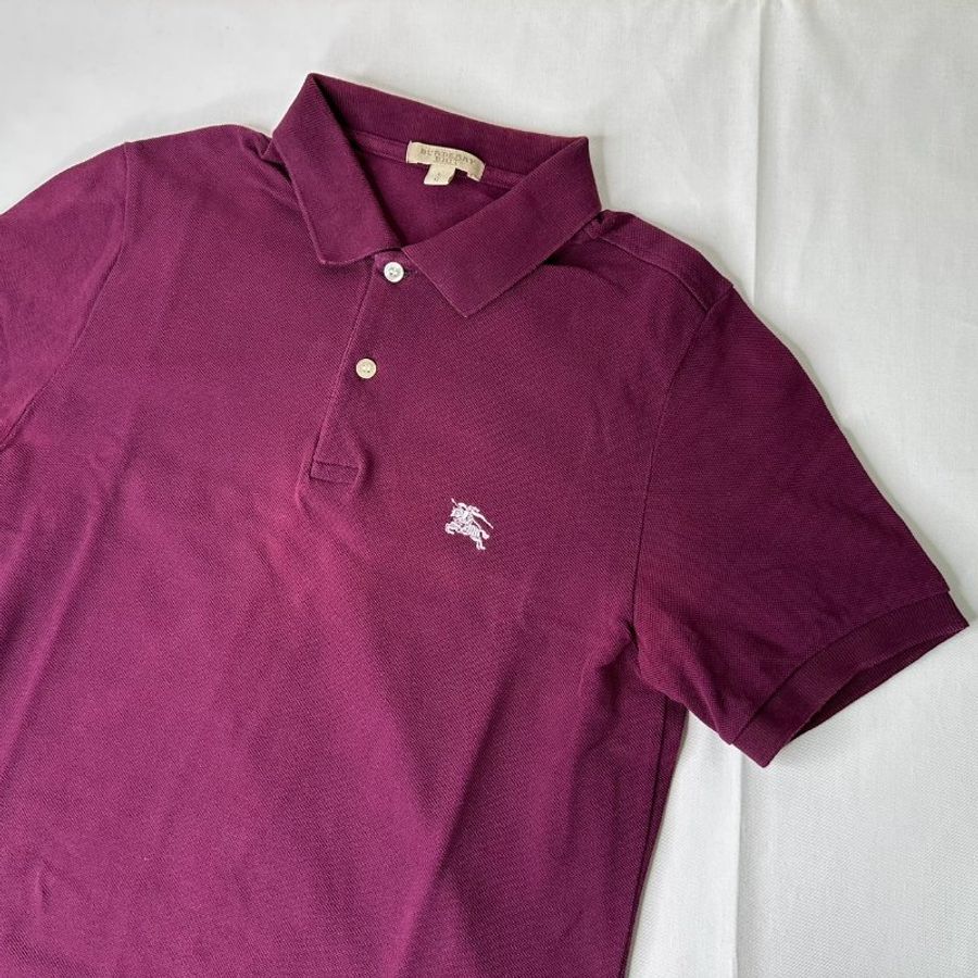 BURBERRY 酒紅色短袖棉質Polo衫-5