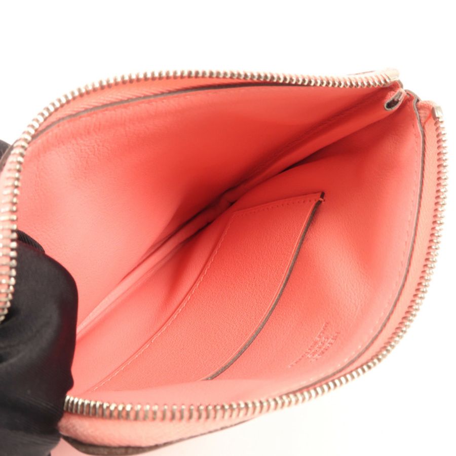 HERMES 【激減優惠】Swift皮革Carrie Pocket Pouch銀扣零錢包Pink-7