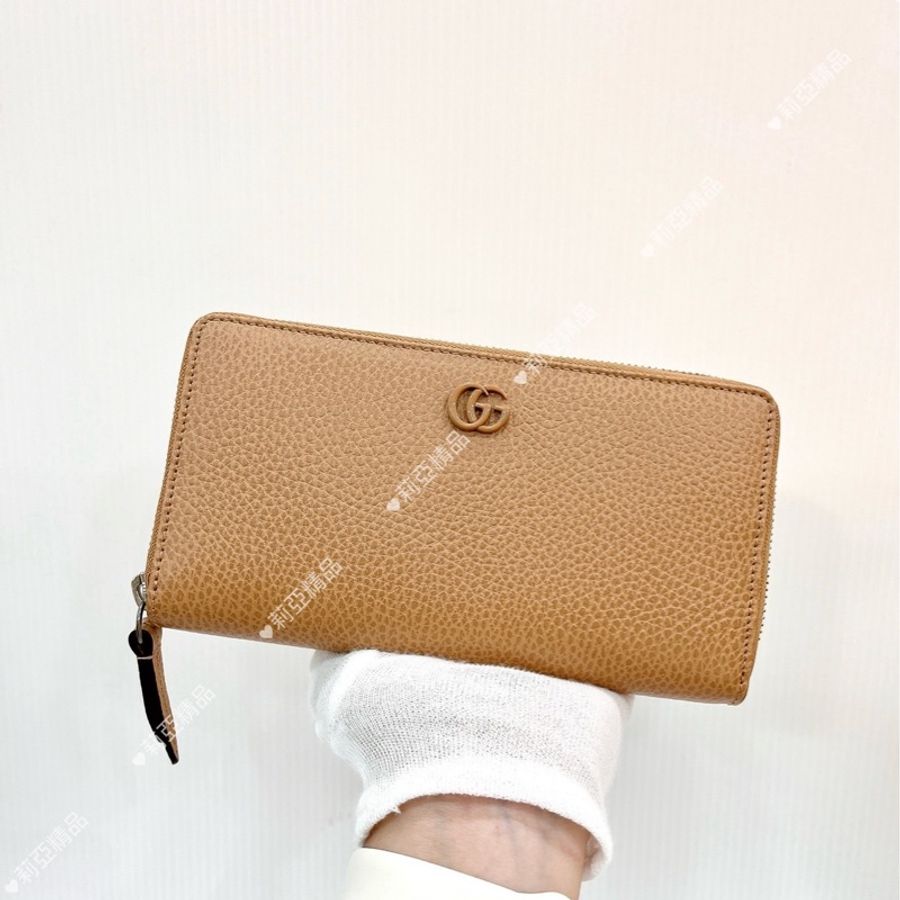 莉亞精品♡Gucci 456117 ㄇ拉長夾 奶茶 二手-1