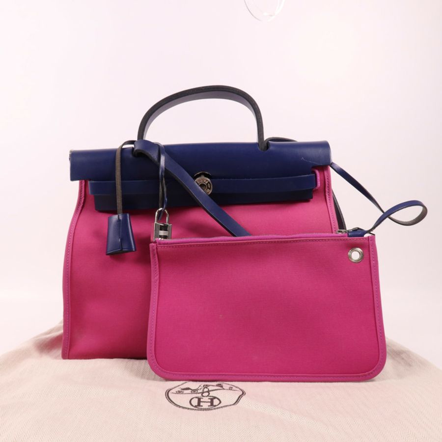 HERMES 帆布Herbag PM銀扣手挽肩背兩用袋Magnolia-22