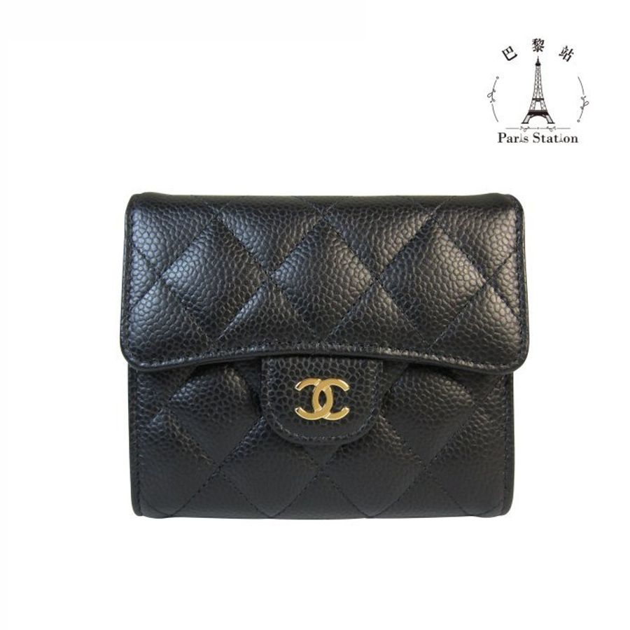 【巴黎站二手名牌專賣店】*全新現貨*CHANEL香奈兒真品*AP0231黑荔枝金雙C三折短夾-4