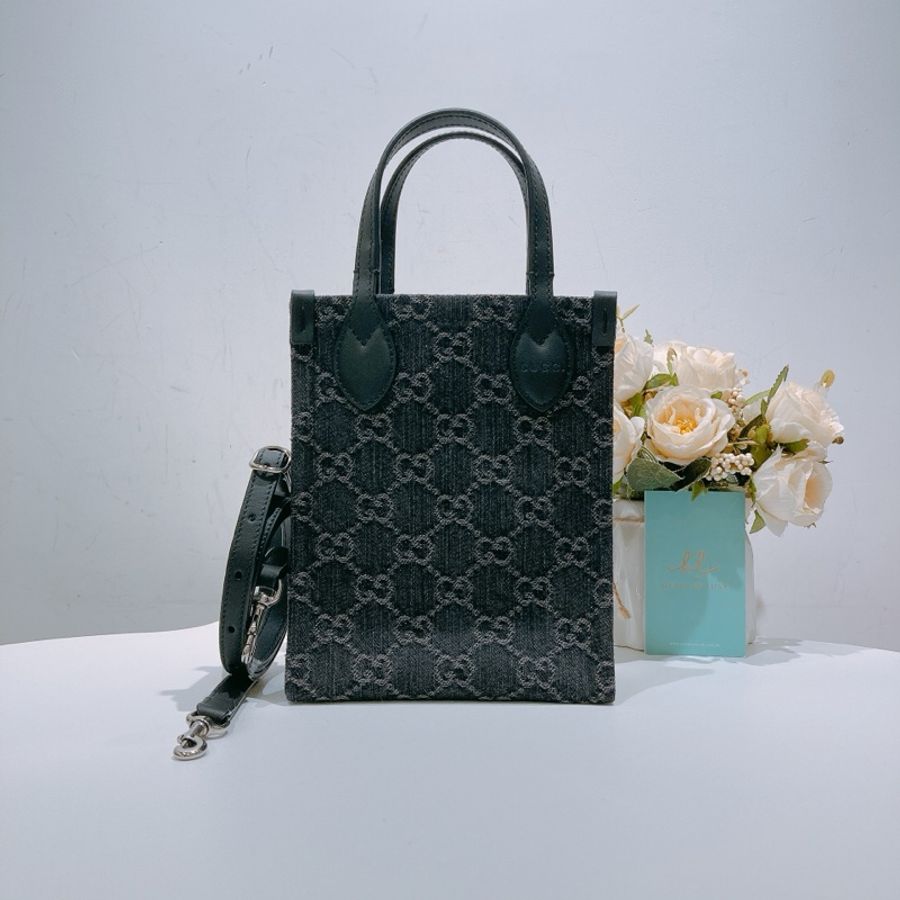 TW4498 Gucci 古馳 Ophidia 迷你小托特 黑色牛仔包 Mini Ophidia GG Shoulder Bag Denim Black-0
