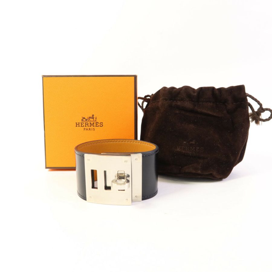 HERMES 皮革Kelly Dog銀扣手鐲-10