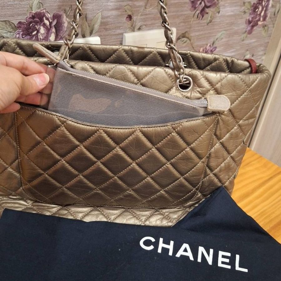 CHANEL 香檳金・銀鍊康朋包-5