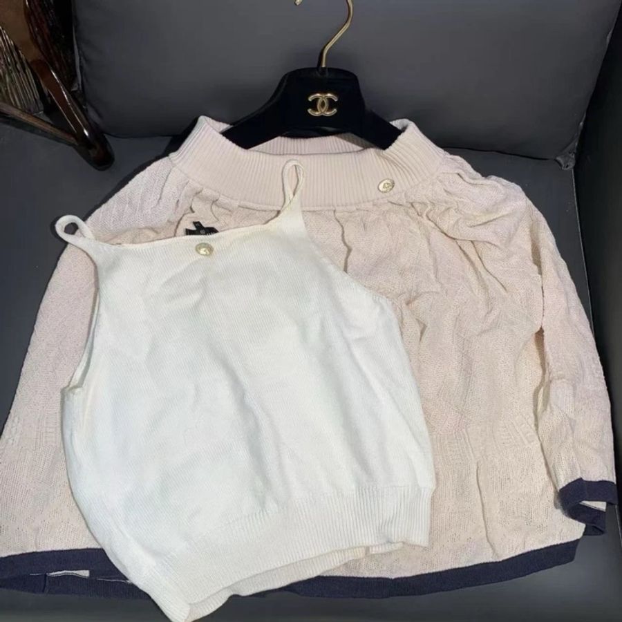 香奈兒chanel 短褲裙 38 白色棉質香奈兒露肩洋裝-0