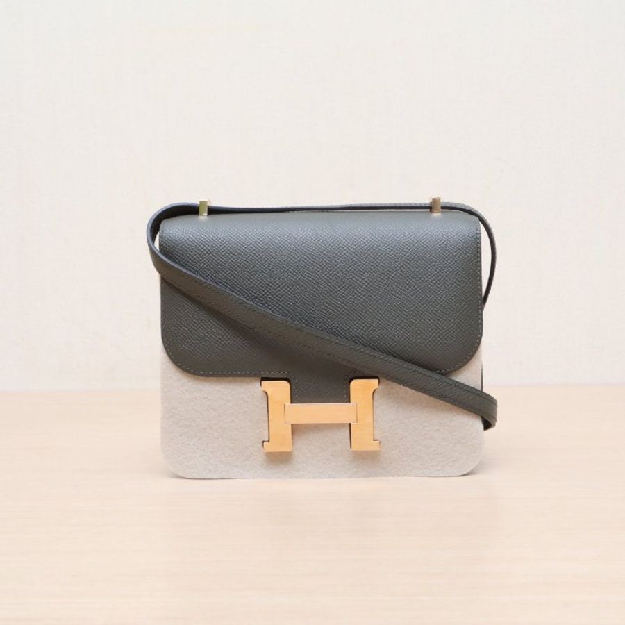 HERMES Constance康康19帶鏡子新版C6灰綠色Epsom皮U刻玫瑰金扣肩背包-1