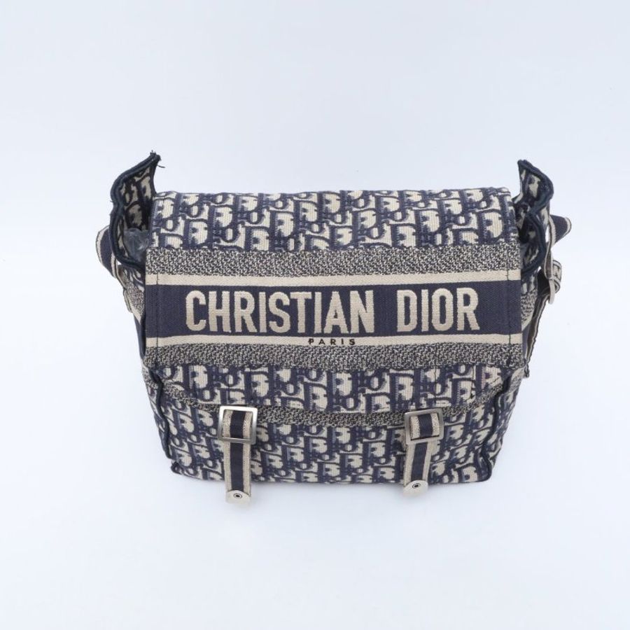 DIOR 藍色帆布Dior迪奧老花印花郵差包肩背包-4