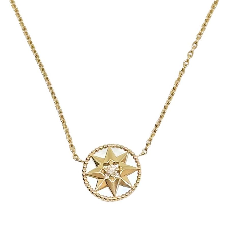DIOR Rose des Vents 羅盤 六芒星 18K金 鑽石💎 貝母 項鏈-4