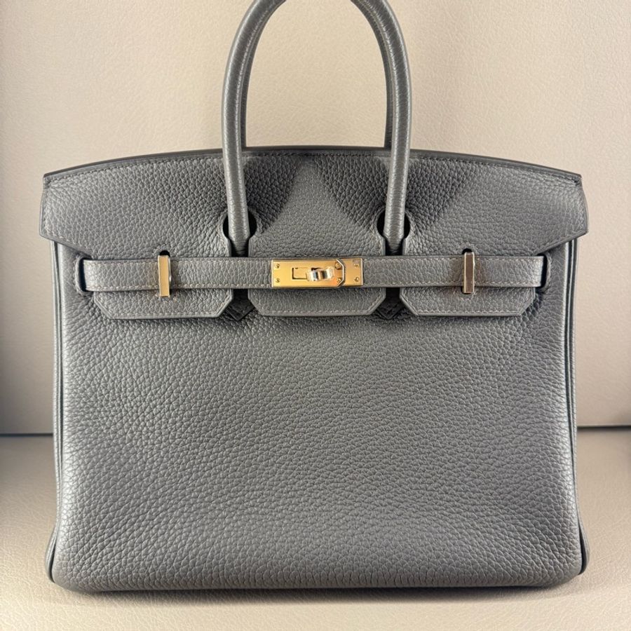 Hermès Birkin 25 Togo皮 Gris Etain 極稀有錫器灰玫瑰金釦 Z刻印 全新旋轉鈕帶膜 無頸紋|冷白皮友善,上身超顯白|日本專櫃購入含購證影本-0