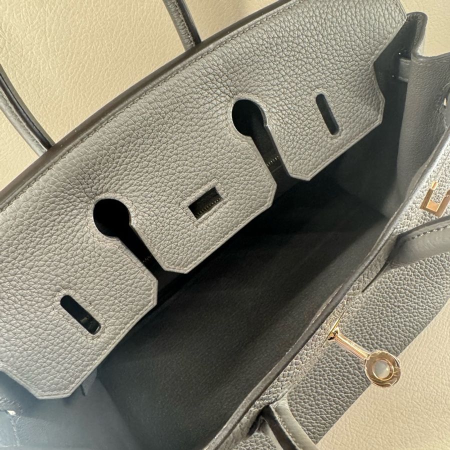 Hermès Birkin 25 Togo皮 Gris Etain 極稀有錫器灰玫瑰金釦 Z刻印 全新旋轉鈕帶膜 無頸紋|冷白皮友善,上身超顯白|日本專櫃購入含購證影本-2