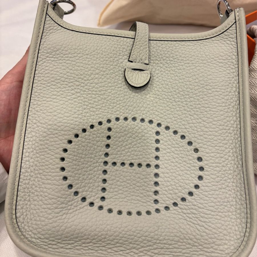 🌈Hermes🌟Mini Evelyne🌟0W冰晶灰銀扣🌟98新🌈🌟Stamp B🌟TC皮🌟-1