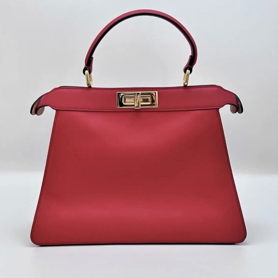 FENDI Peekaboo紅金中號手提斜背包33*24*11 98新配件塵袋-5