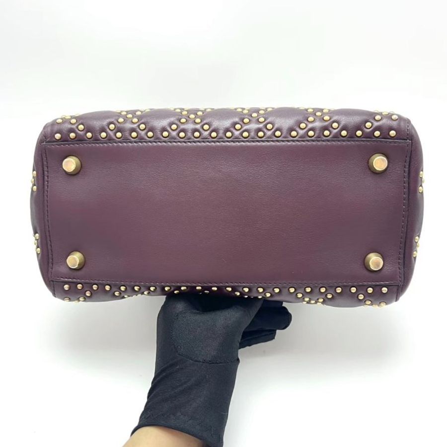 DIOR 酒紅色鉚釘五格黛妃肩背斜背包25*20*12 98新配件塵袋-3