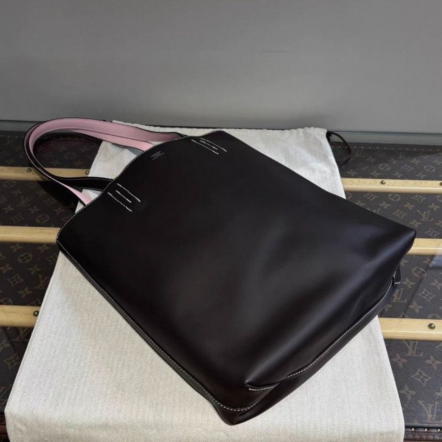 HERMES 新款烏木色櫻花粉Sens35雙面托特包 29*35*11 全新閒置配件盒子購證塵袋-4