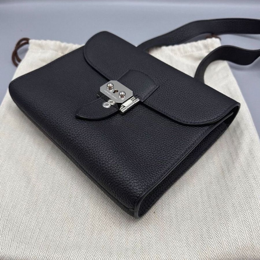 HERMES sac a depeches21黑銀肩背斜背包21*17*4 全新閒置配件塵袋鑰匙-2