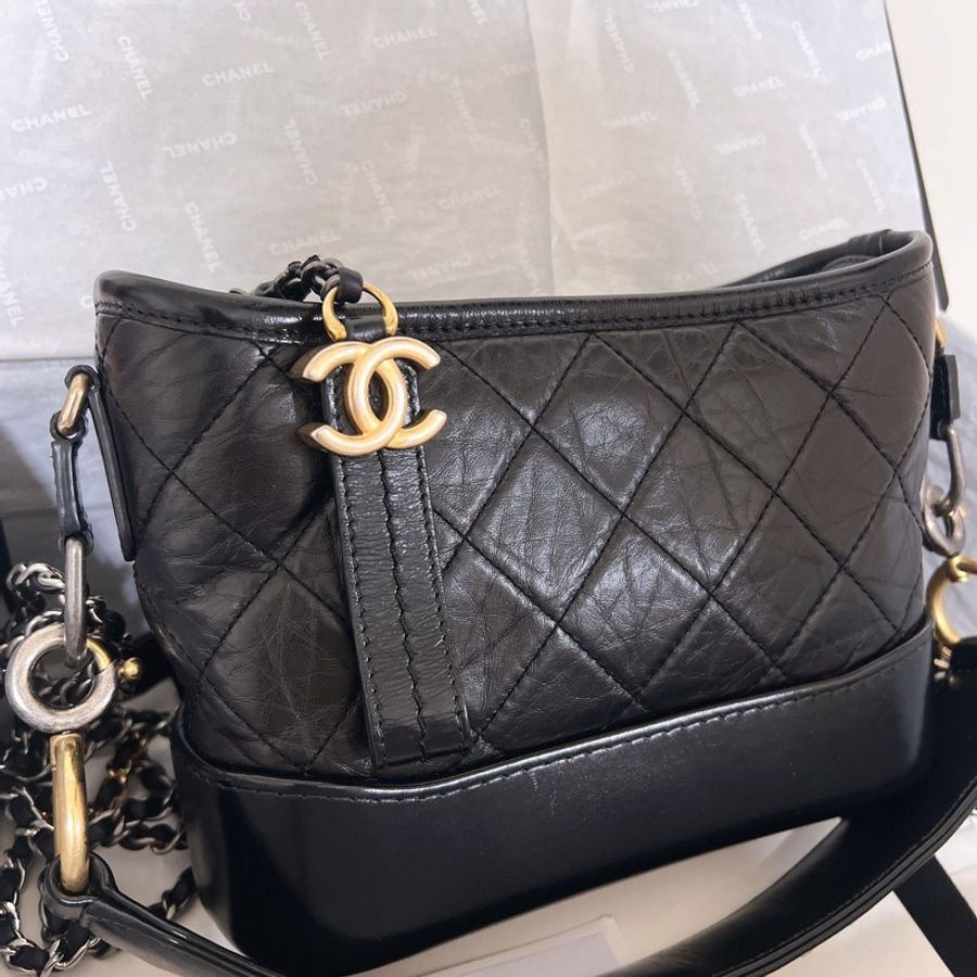 全配🈶購證 Chanel 香奈兒 限量提把流浪包 黑金 小號-11