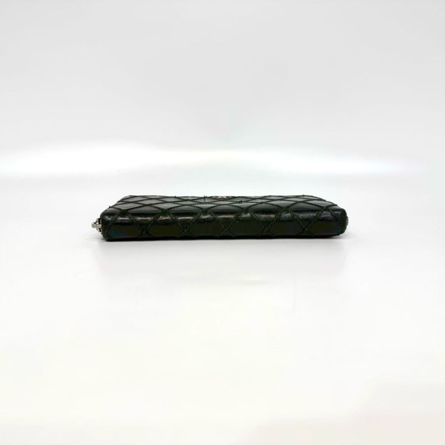 CHANEL黑銀牛皮粗縫線ㄇ拉長夾A80143-4