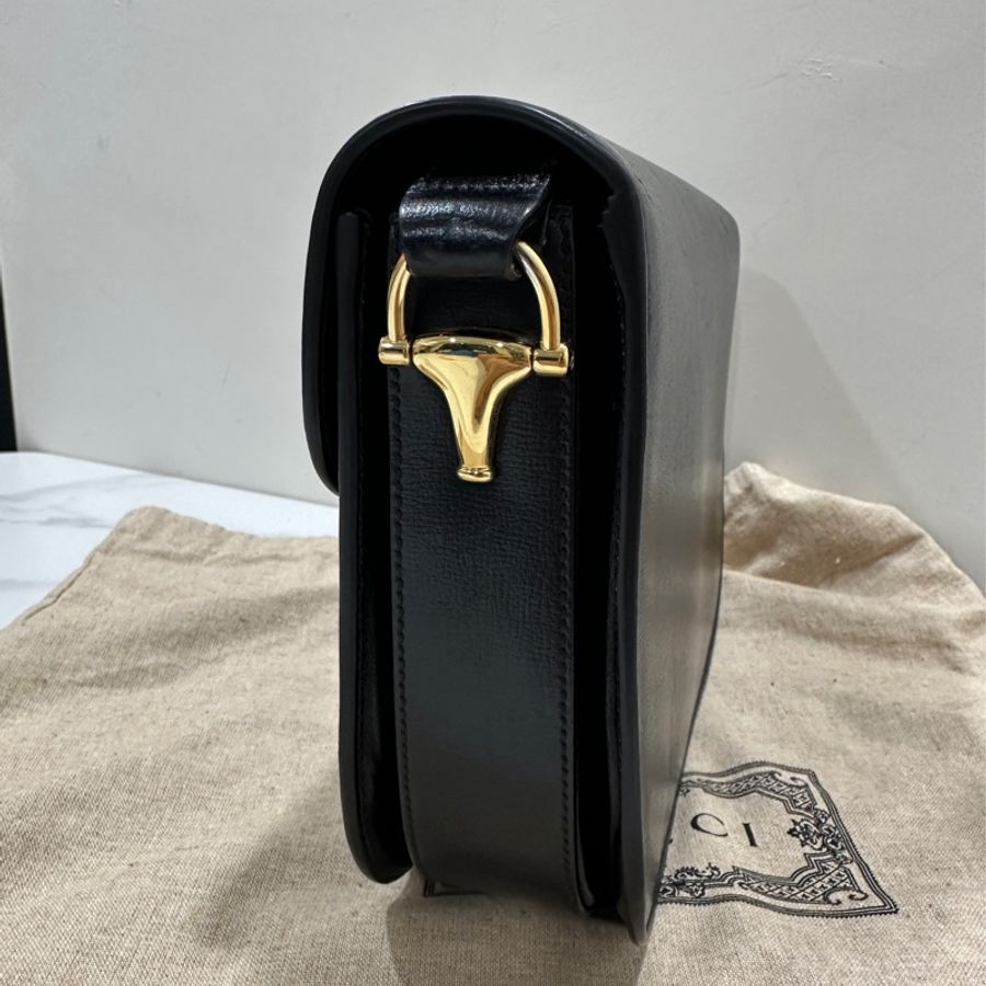 GUCCI Horsebit 1955金扣牛皮黑色肩背包-3