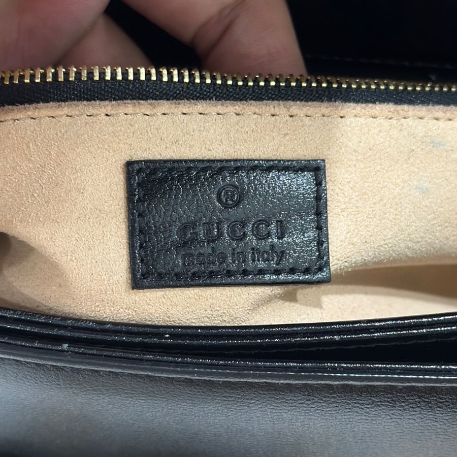 GUCCI Horsebit 1955金扣牛皮黑色肩背包-13