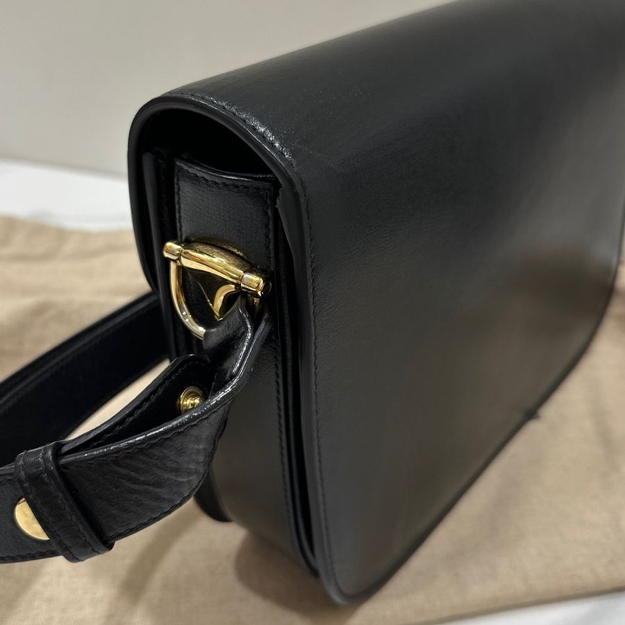GUCCI Horsebit 1955金扣牛皮黑色肩背包-17