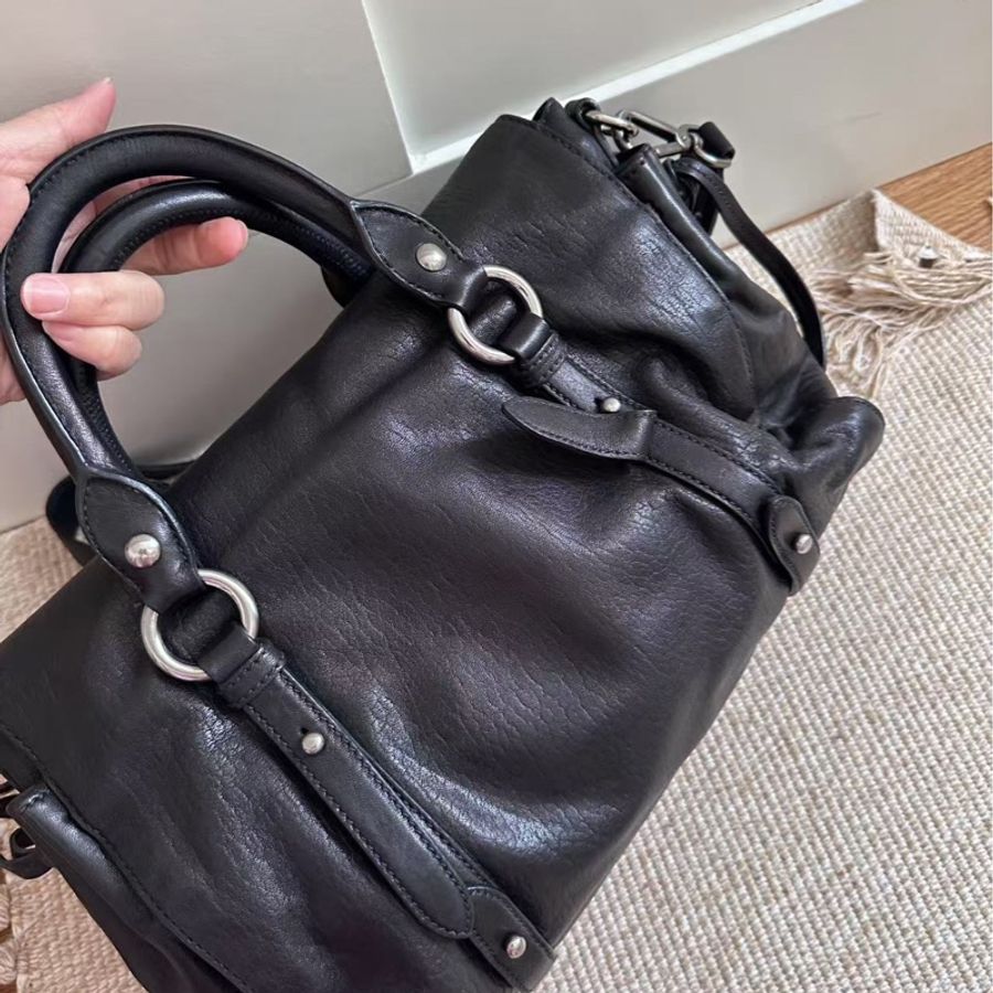 Miumiu黑銀飄帶機車包中號ᙏ̤̫ᙏ̤̫-6