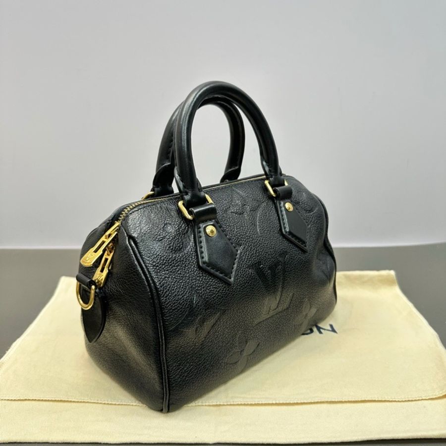 99新🈶購證😍Lv路易威登黑色金扣全皮壓紋speedy20手提斜挎包-6