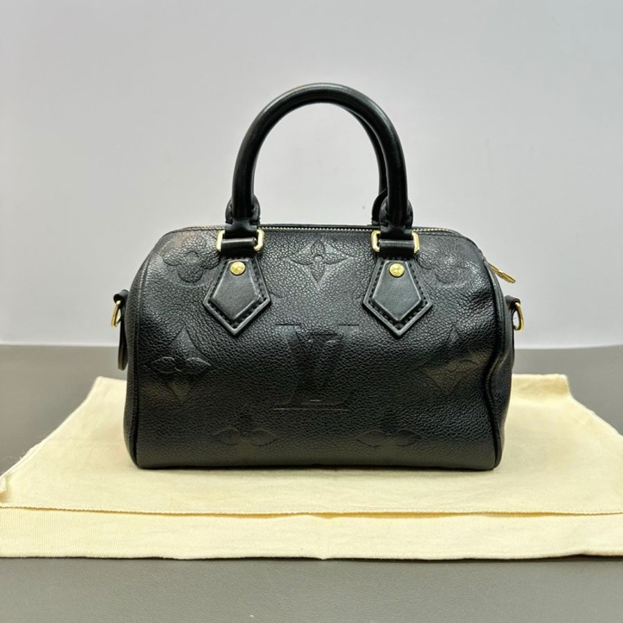 99新🈶購證😍Lv路易威登黑色金扣全皮壓紋speedy20手提斜挎包-7