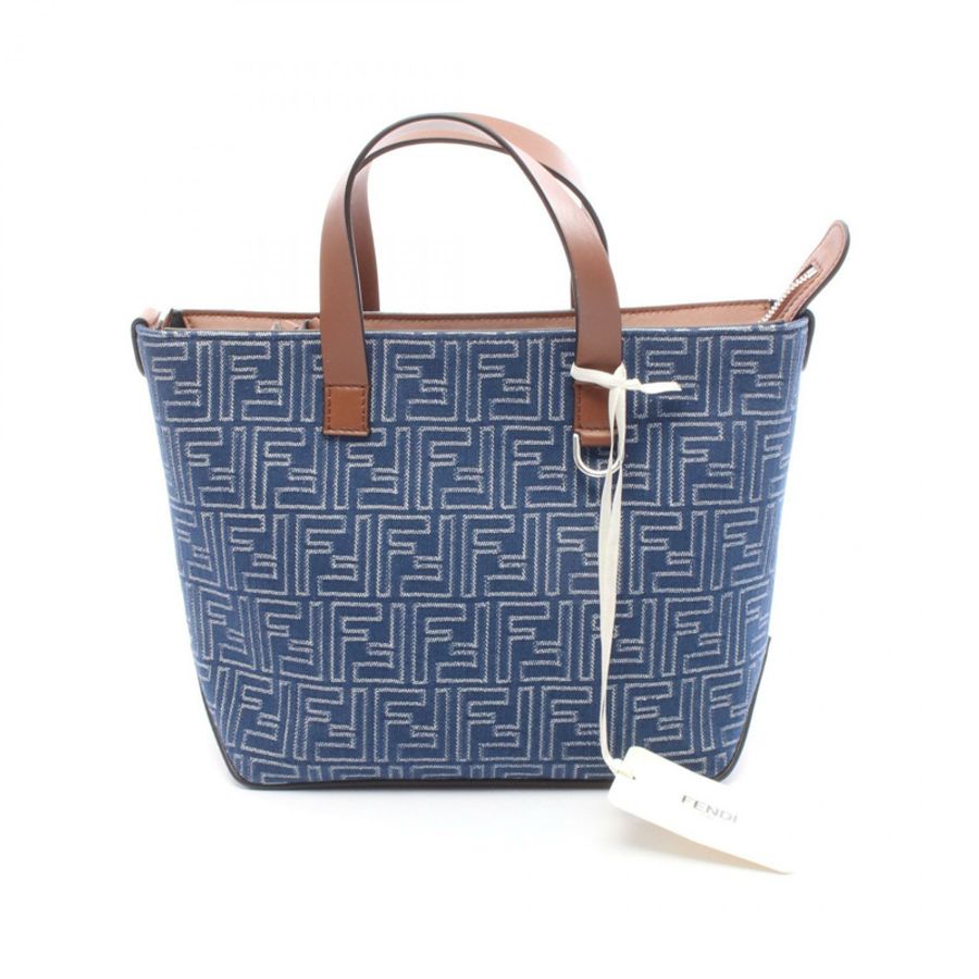 FENDI FF Shopping S Tite 手提包 7VA658AUGOF1SCG 牛仔皮革 海軍藍 棕色 全新-0