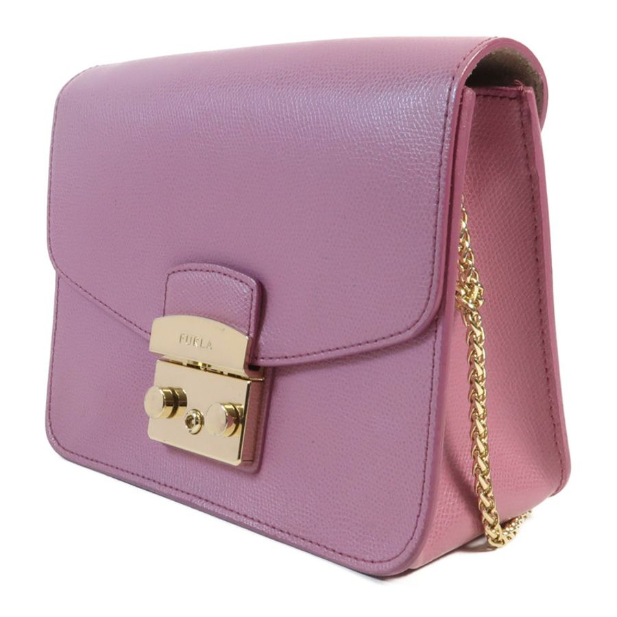 Furla 牛皮皮革Chain Shoulder金扣鏈帶肩背袋-2