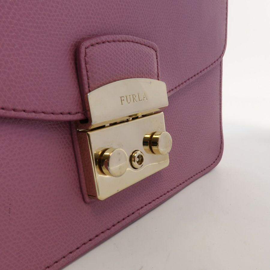 Furla 牛皮皮革Chain Shoulder金扣鏈帶肩背袋-9