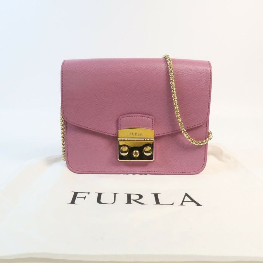 Furla 牛皮皮革Chain Shoulder金扣鏈帶肩背袋-13